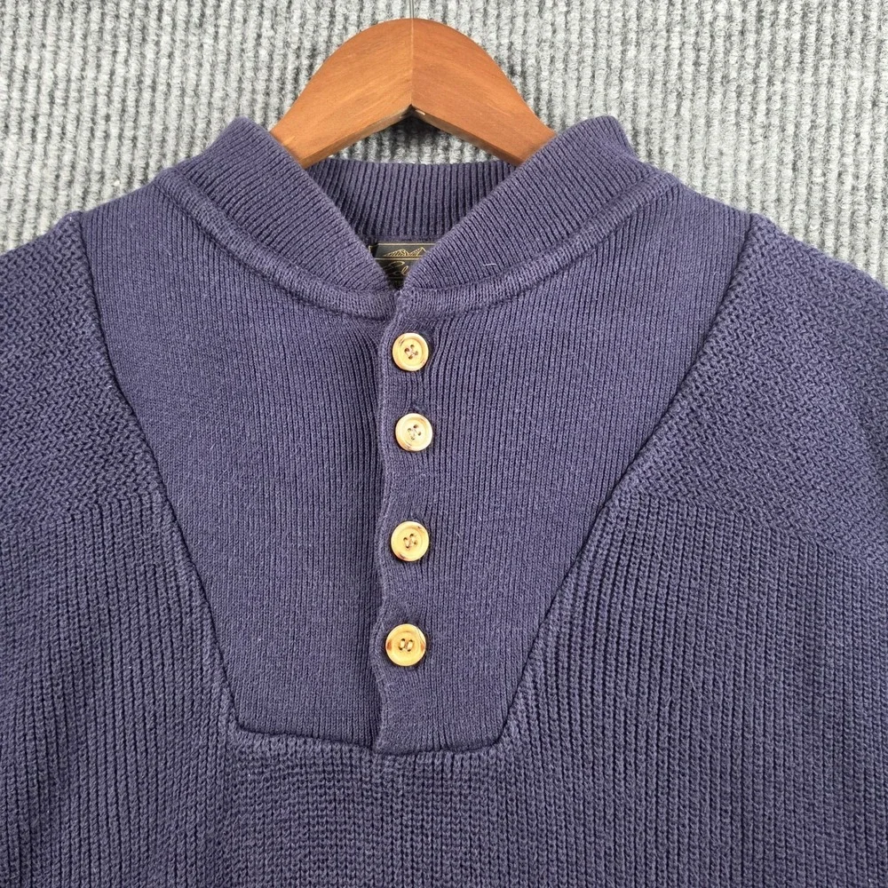 Vintage 90s Eddie Bauer Navy Blue Cotton Knit Henley Sweater Mens Large Gorpcore - Picture 4 of 9